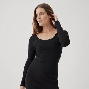 Pact Black Refined Rib Long Sleeve Twist Back Top